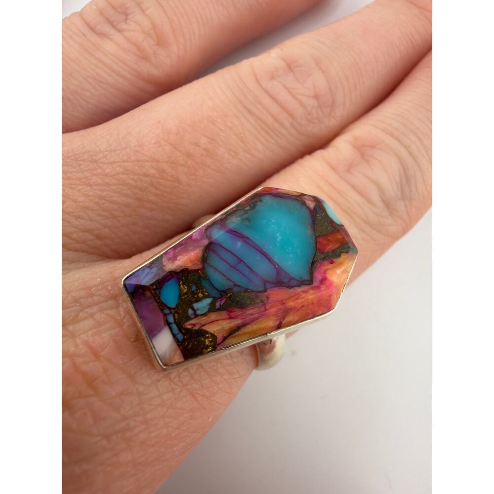 Sterling Silver Oyster Copper Turquoise Composite Ring Size 7.5 - Picture 2 of 6